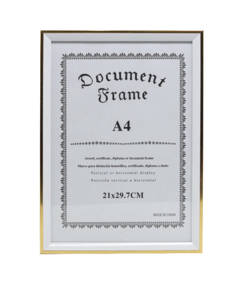 Ramă foto A4, din plastic, art. 733, alb cu margine aurită