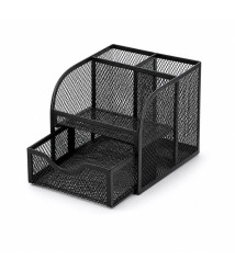 Organizator de birou din plasă cu 3 compartimente și 1 sertar extensibil, metalic