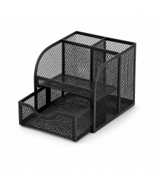 Organizator de birou din plasă cu 3 compartimente și 1 sertar extensibil, metalic