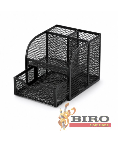 Organizator de birou din plasă cu 3 compartimente și 1 sertar extensibil, metalic