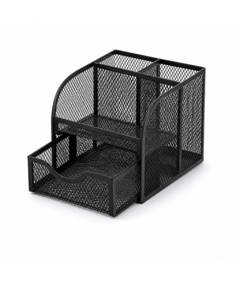 Organizator de birou din plasă cu 3 compartimente și 1 sertar extensibil, metalic