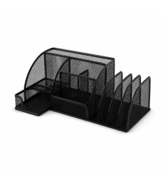 Organizator de birou din plasă cu 7 compartimente și tavă verticală, metalic