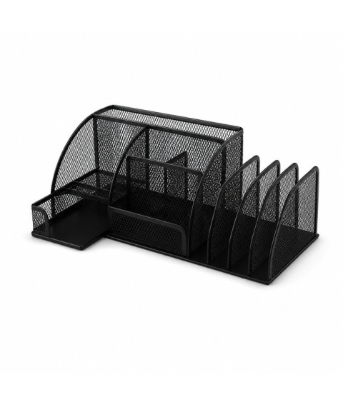 Organizator de birou din plasă cu 7 compartimente și tavă verticală, metalic