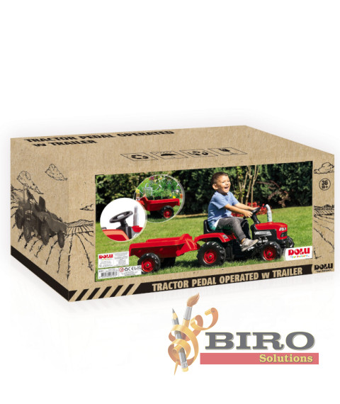 Tractor cu pedale cu remorcă DOLU roșu, cod 2460D